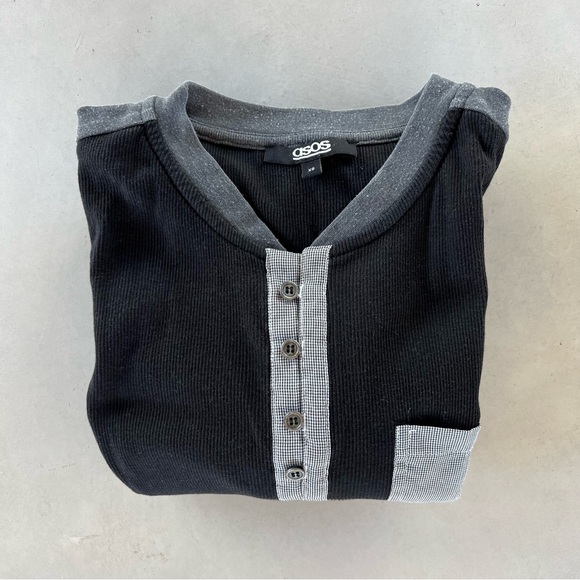 ASOS Black and Gray Henley Shirt - Picture 1 of 8